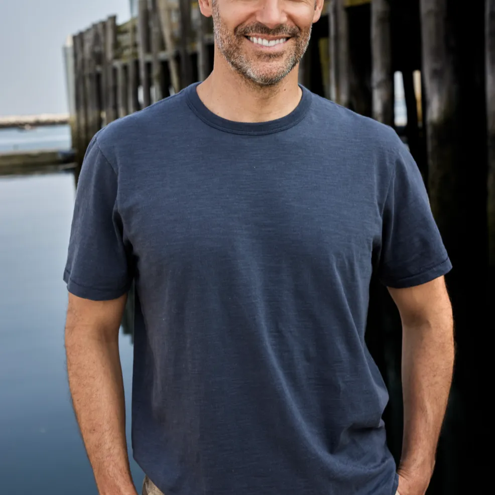 Casual Layers Simple Layer Short Sleeve Slub T-shirt, Indigo