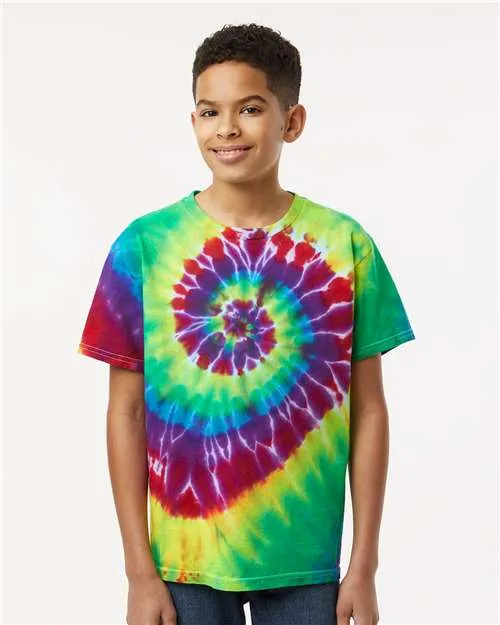 Dyenomite 20BMS Youth Multi-Color Spiral Tie-Dyed T-Shirt Short Sleeve