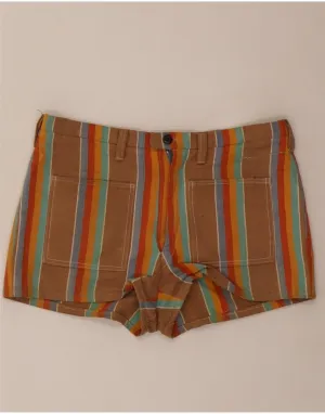 VINTAGE Womens Hot Pants W30 Medium Brown Striped Effortless Comfort Neutral Toned Stitching