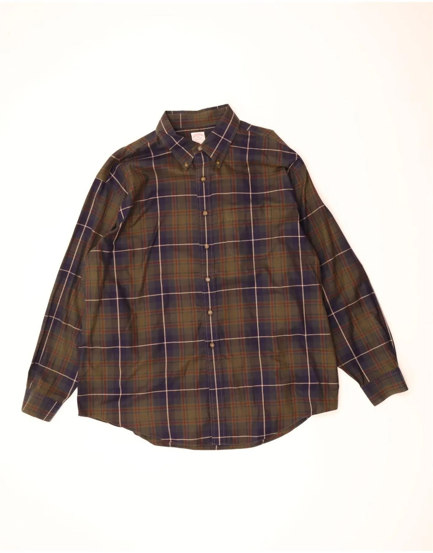 Durable Buttons BROOKS BROTHERS Mens Shirt 2XL Green Check Cotton
