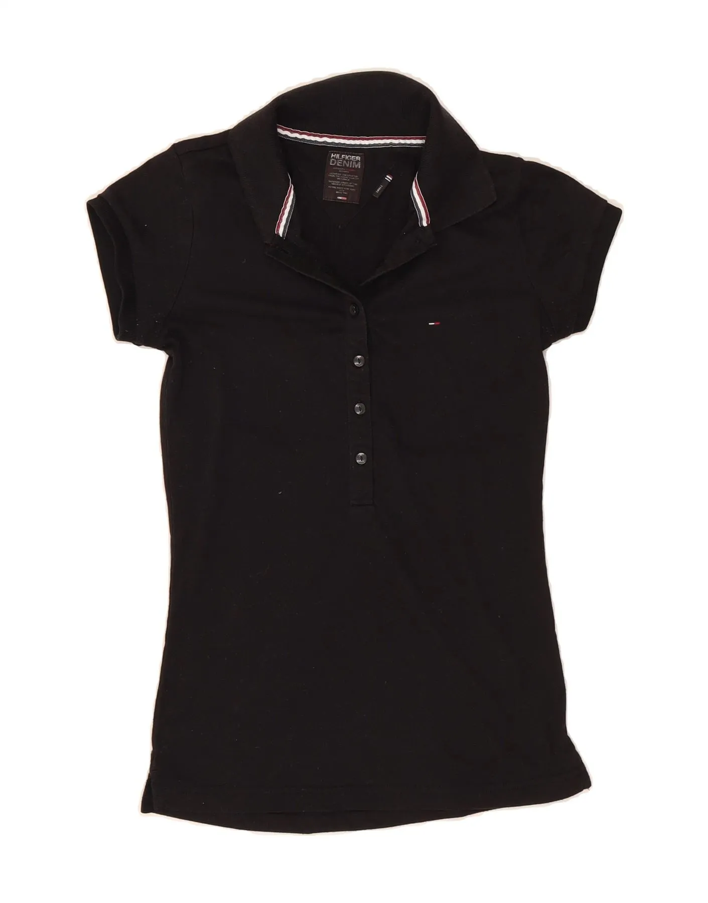 Playful Design TOMMY HILFIGER Womens Polo Shirt UK 8 Small Black Polyester