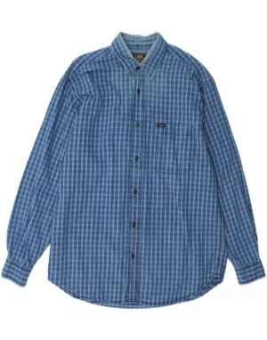 Recycled Polyester Blend Black Tie Optional LEE Mens Denim Shirt Large Blue Check Cotton
