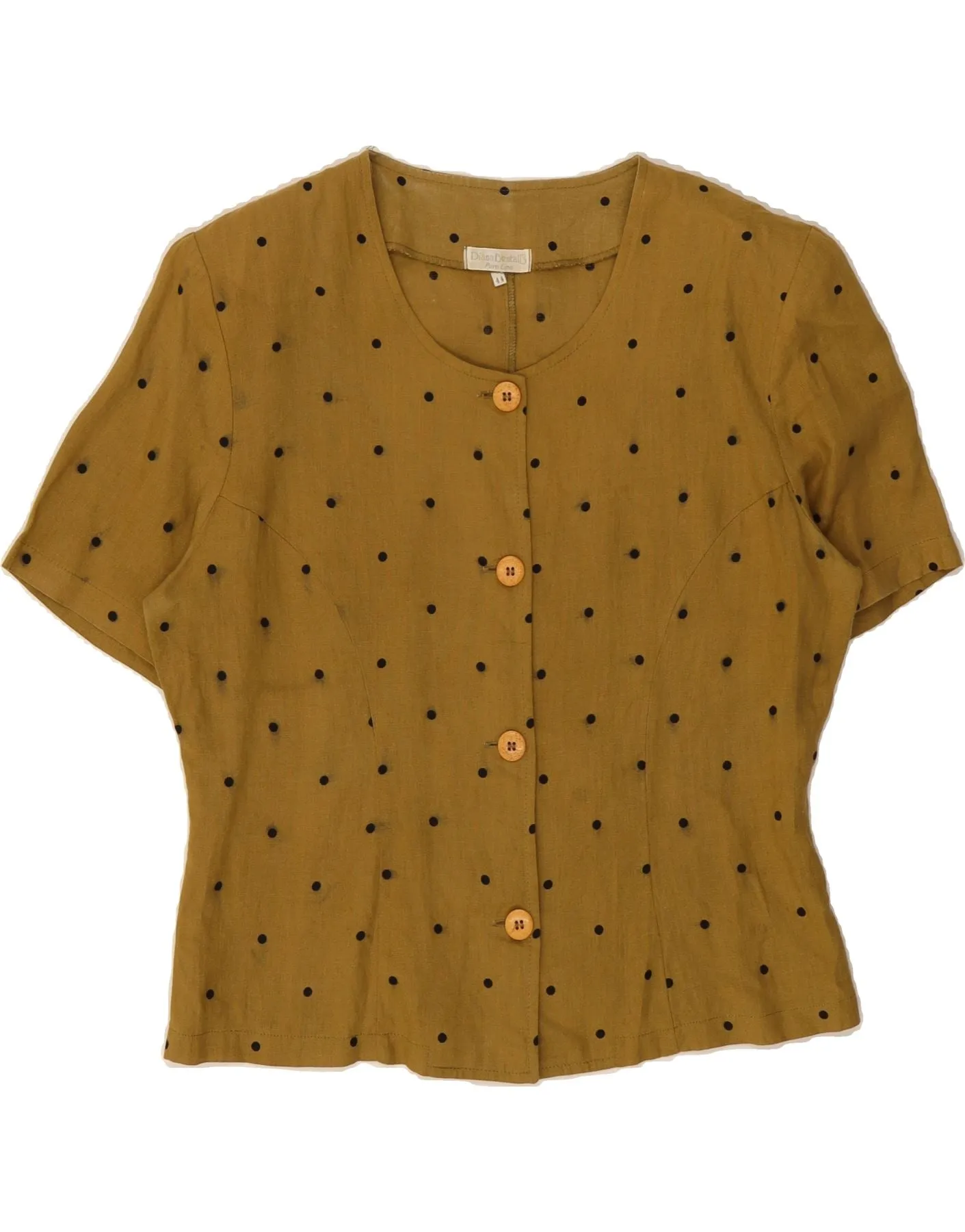 Neutral Colors Tailored Silhouette DIANA BENTALLS Womens Shirt Blouse IT 44 Medium Yellow Polka Dot