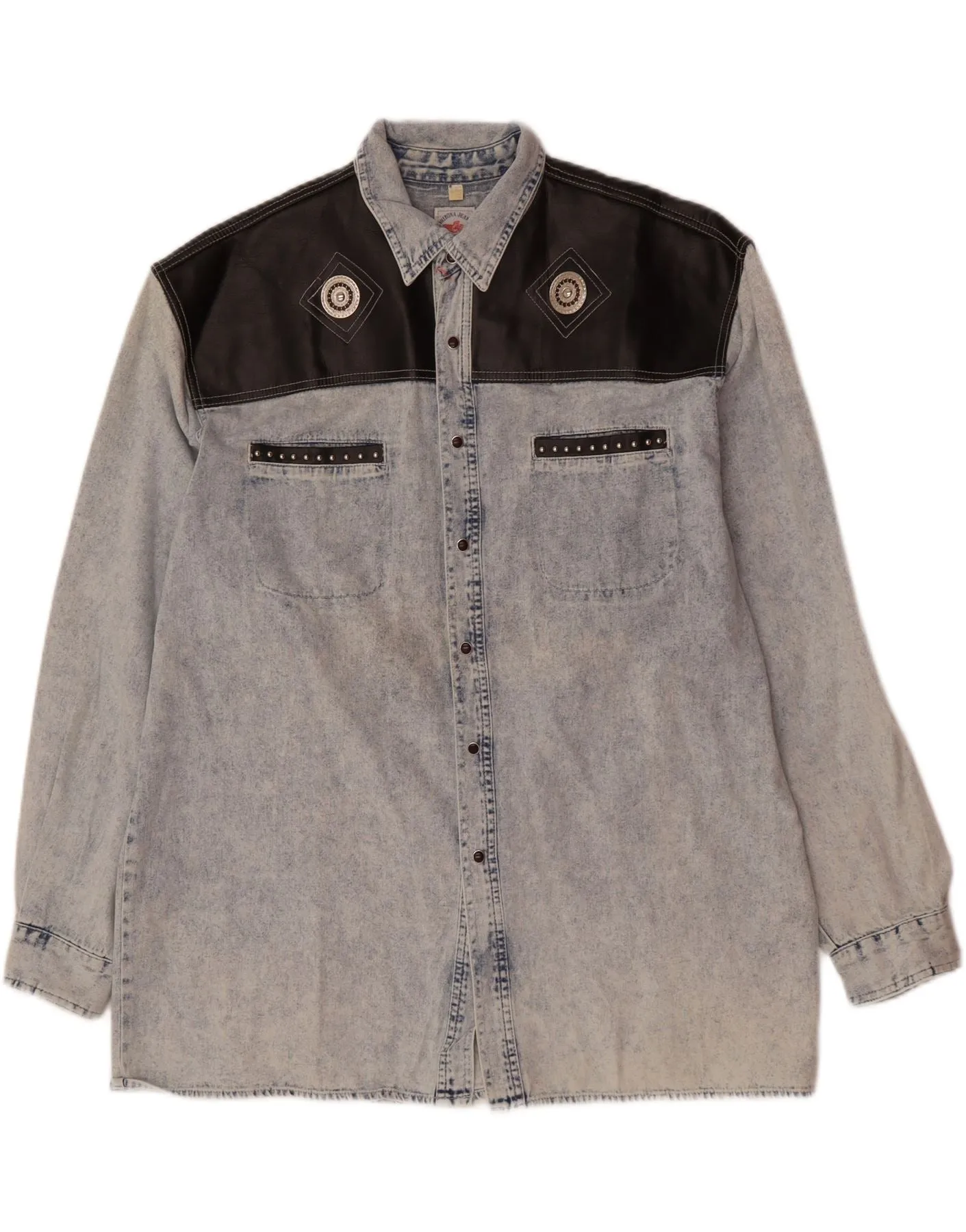 Non-Iron Friends Meetup ARIZONA JEANS Mens Denim Shirt Size 16 Large Blue Colourblock Cotton