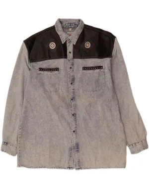 Non-Iron Friends Meetup ARIZONA JEANS Mens Denim Shirt Size 16 Large Blue Colourblock Cotton