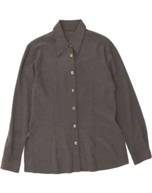 VINTAGE Womens Shirt UK 14 Large Grey Check Multipurpose Utility Slim Silhouette