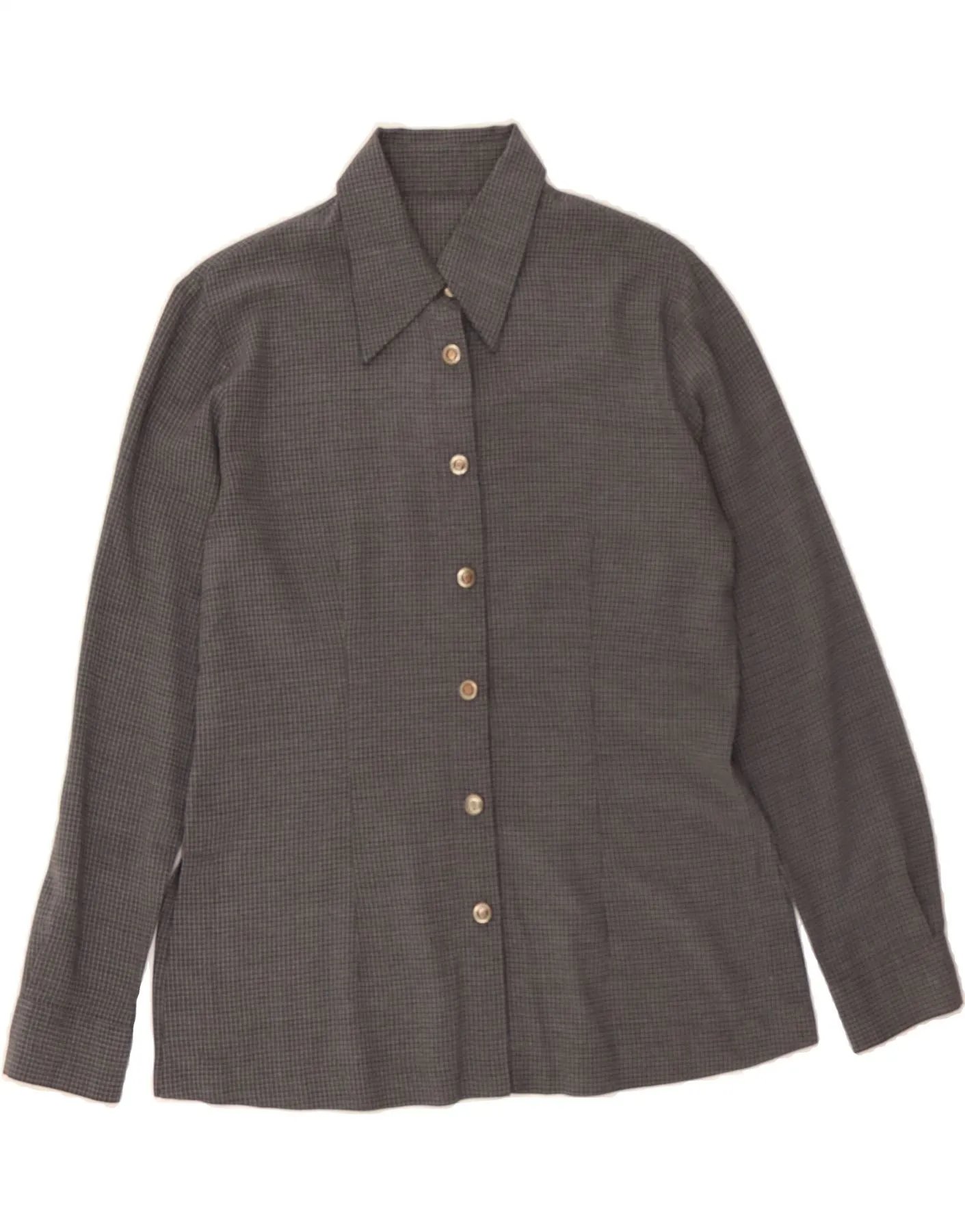 VINTAGE Womens Shirt UK 14 Large Grey Check Multipurpose Utility Slim Silhouette