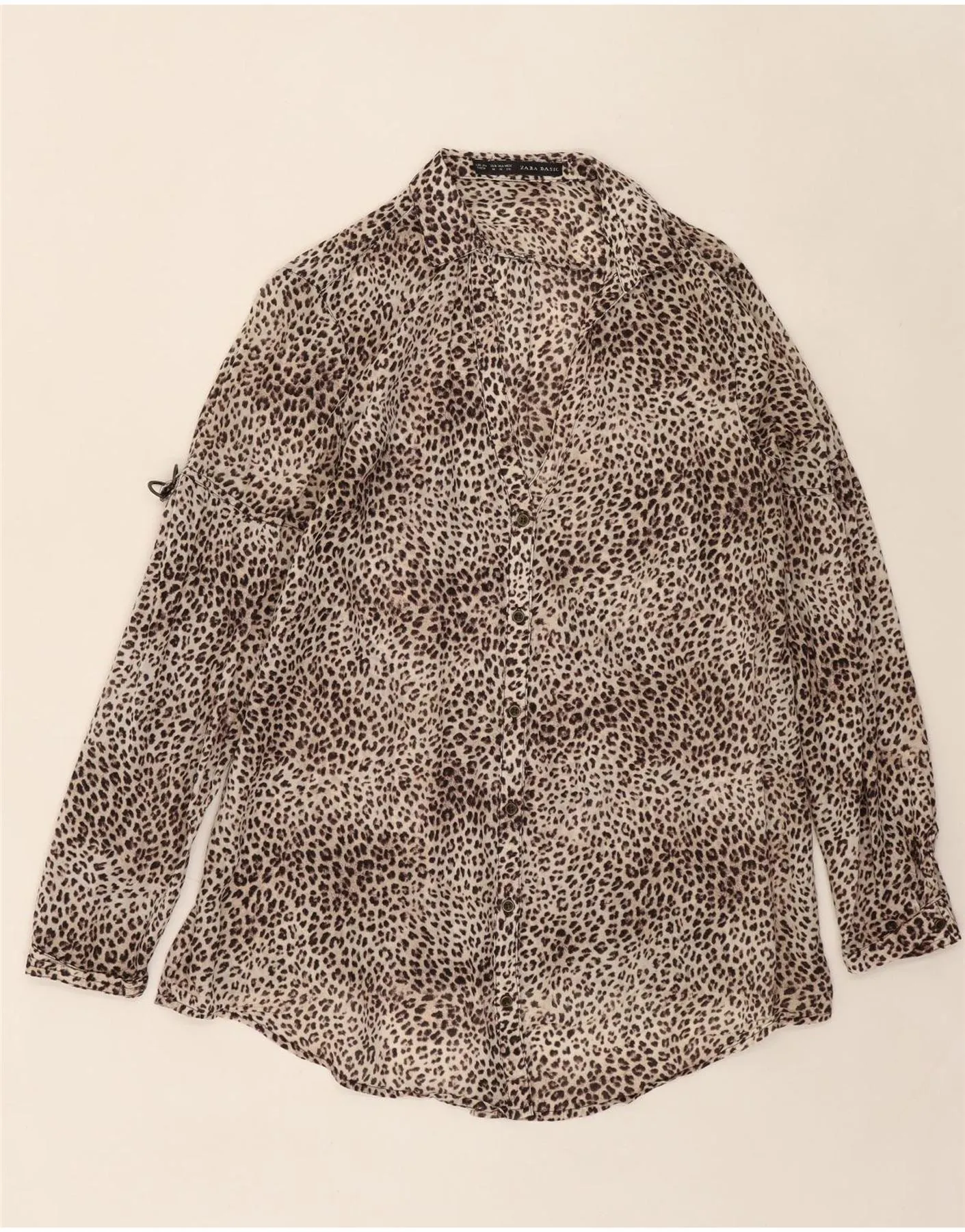 ZARA Womens Shirt Blouse UK 14 Medium Beige Animal Print Hooded Neckline Stretchy Cloth