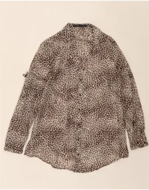 ZARA Womens Shirt Blouse UK 14 Medium Beige Animal Print Hooded Neckline Stretchy Cloth