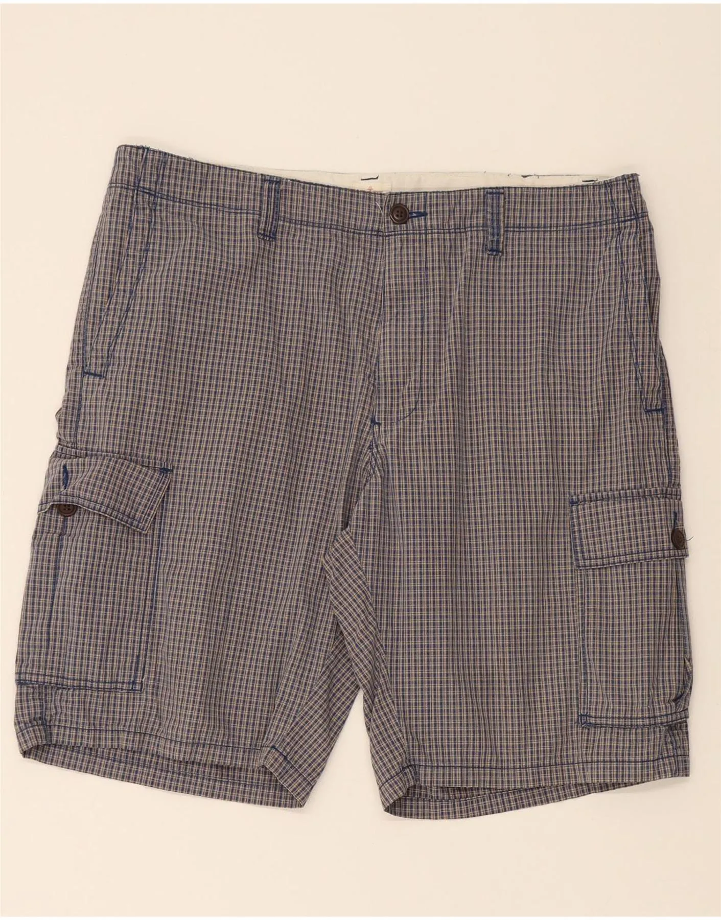 DOCKERS Mens Cargo Shorts W38 XL Blue Check Cotton Reinforced Seams DoubleStitchedSeams