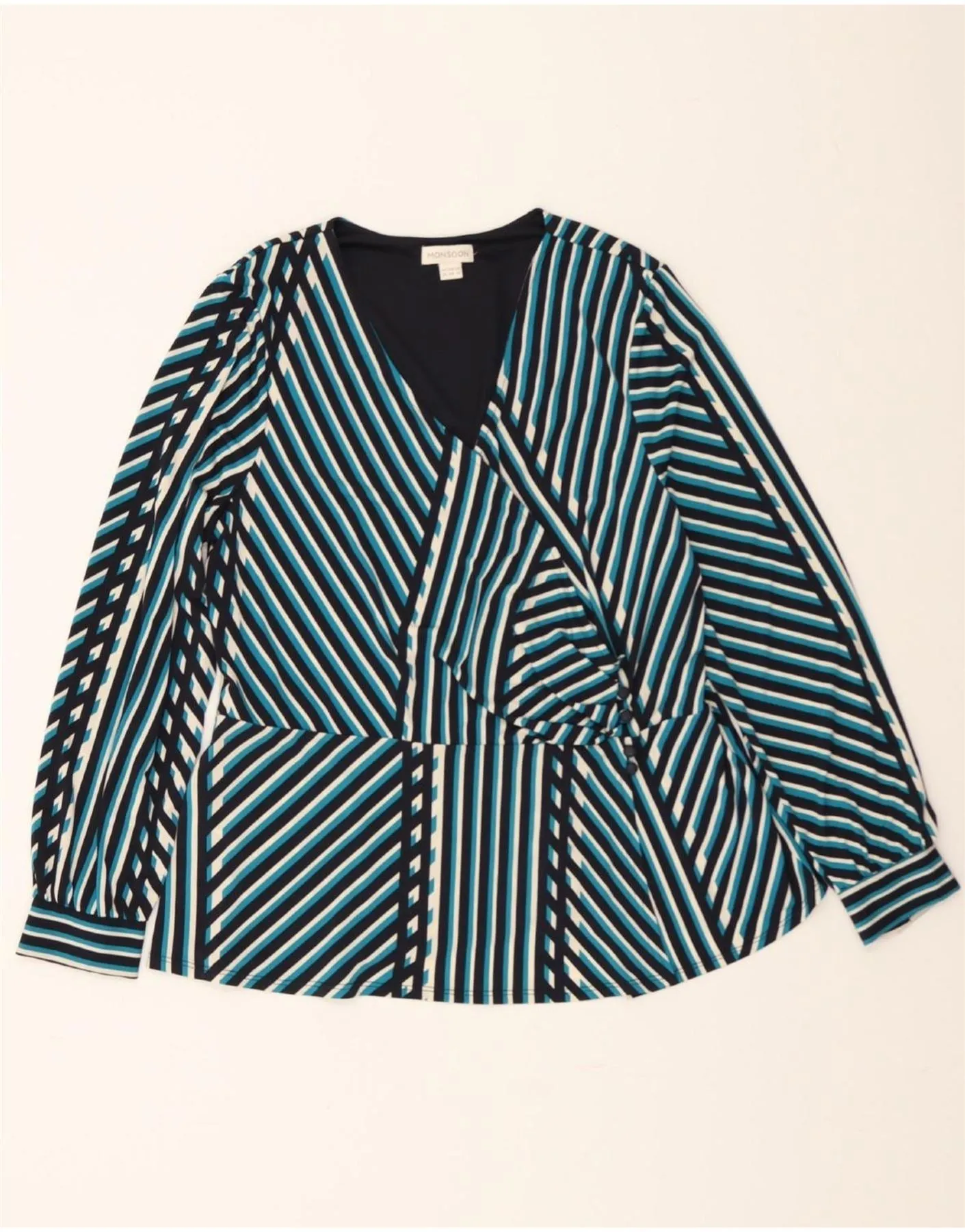 MONSOON Womens Shirt Blouse UK 20 2XL Blue Striped Polyester Casual Elegance