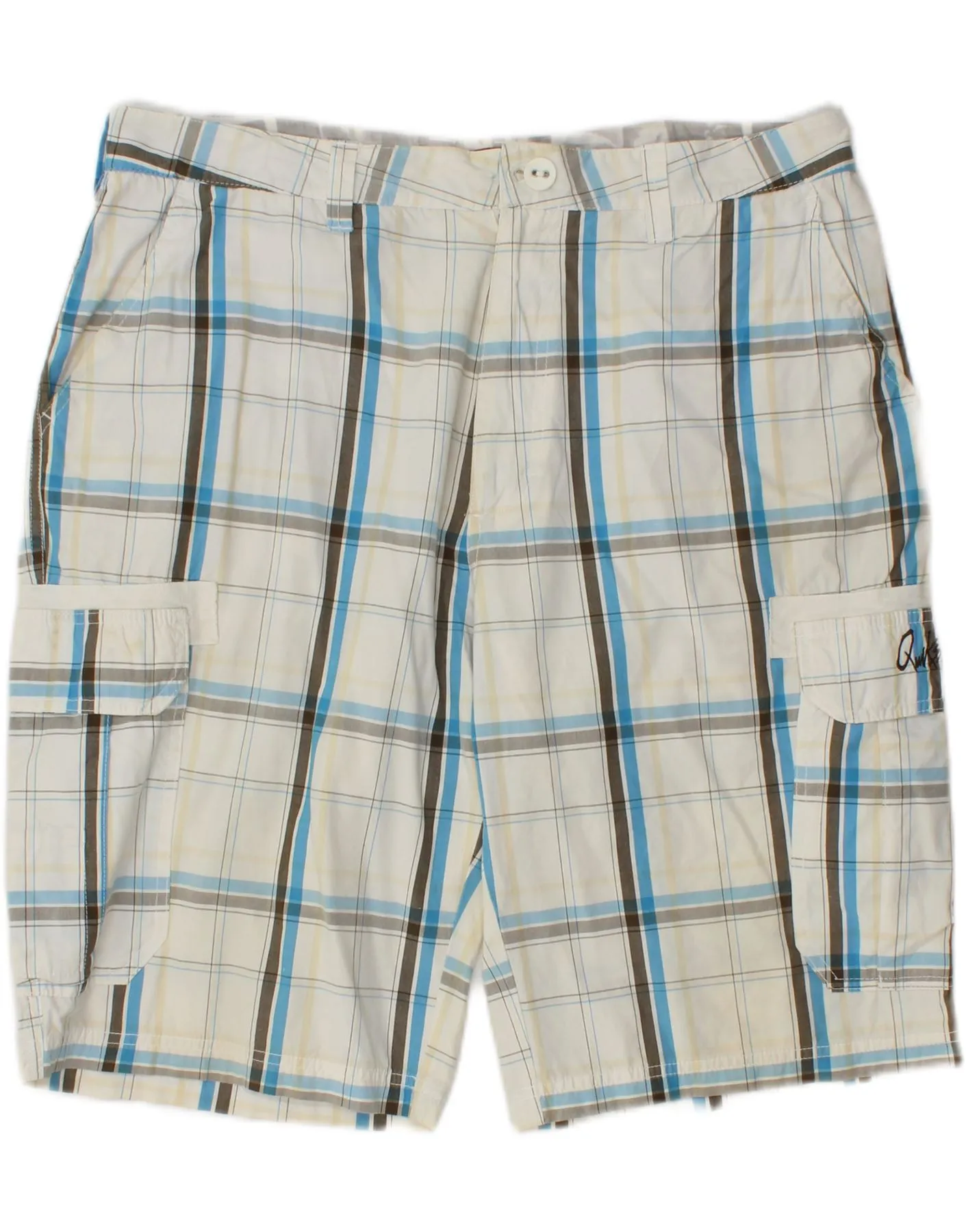 QUIKSILVER Mens Cargo Shorts XL W38  White Check Cotton Body Flex
