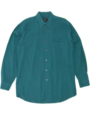 HUGO BOSS Mens Shirt Large Turquoise Cotton Bold Prints Durable Quality