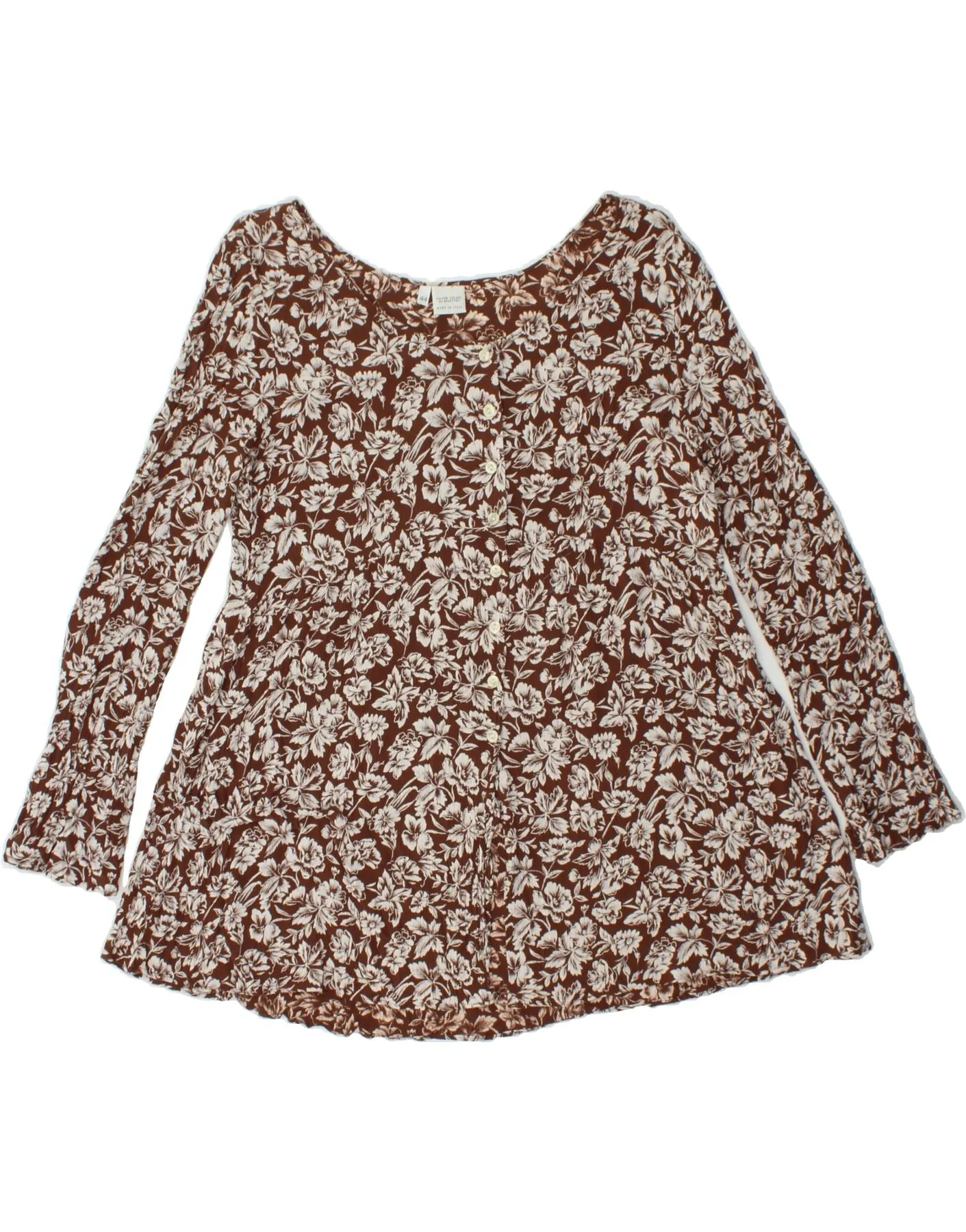 BENETTON Womens Shirt Blouse IT 44 Medium Brown Floral Viscose Chic Design