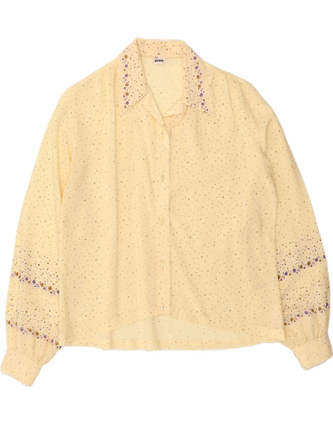 VINTAGE Womens Shirt Blouse UK 14 Medium Yellow Spotted Gender Neutral Structured Shoulder Support