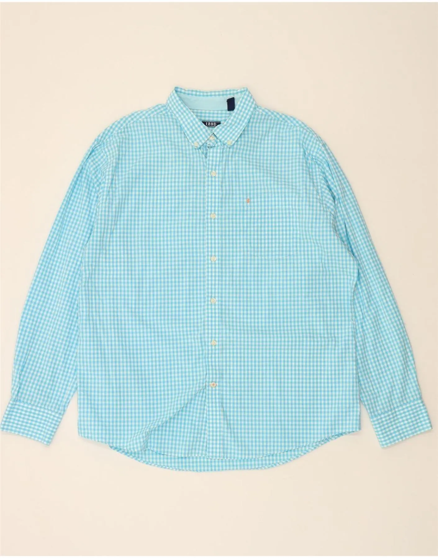 IZOD Mens Shirt XL Blue Gingham Cotton Pastel Shade Trendsetting Design