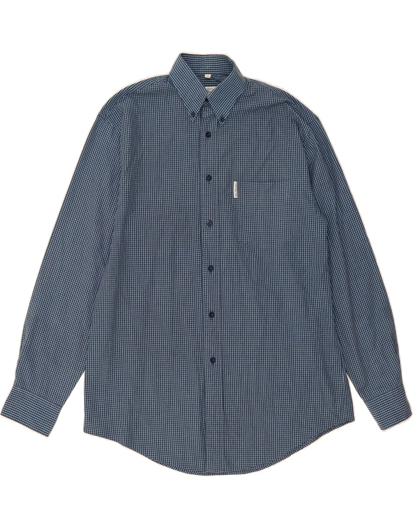 BEN SHERMAN Mens Shirt Medium Blue Check Travel Friendly