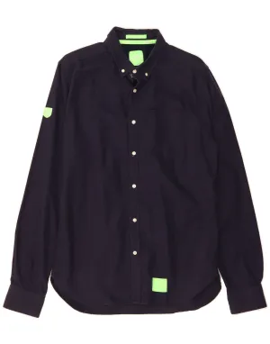 SUPERDRY Mens Shirt Large Navy Blue Cotton High Density Weave