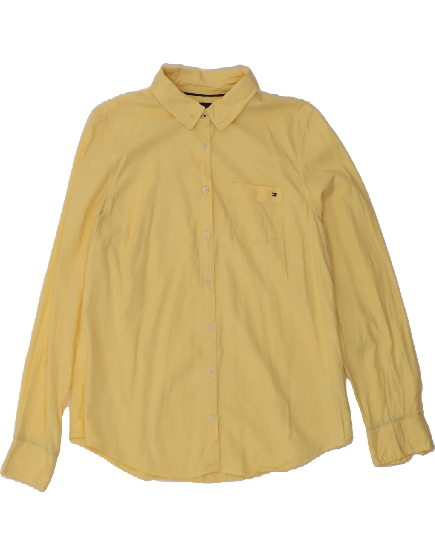 TOMMY HILFIGER Womens Shirt Large Yellow Cotton Fitted Shape