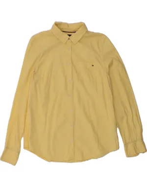 TOMMY HILFIGER Womens Shirt Large Yellow Cotton Fitted Shape