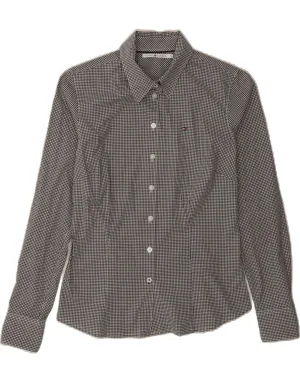 TOMMY HILFIGER Womens Shirt UK 10 Small Black Check Cotton Black Tie Optional Plaid Design