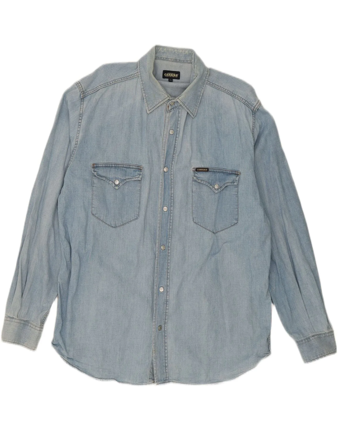 CARRERA Mens Denim Shirt XL Blue Cotton Minimalist Aesthetic