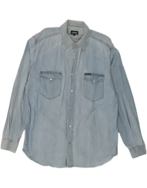 CARRERA Mens Denim Shirt XL Blue Cotton Minimalist Aesthetic