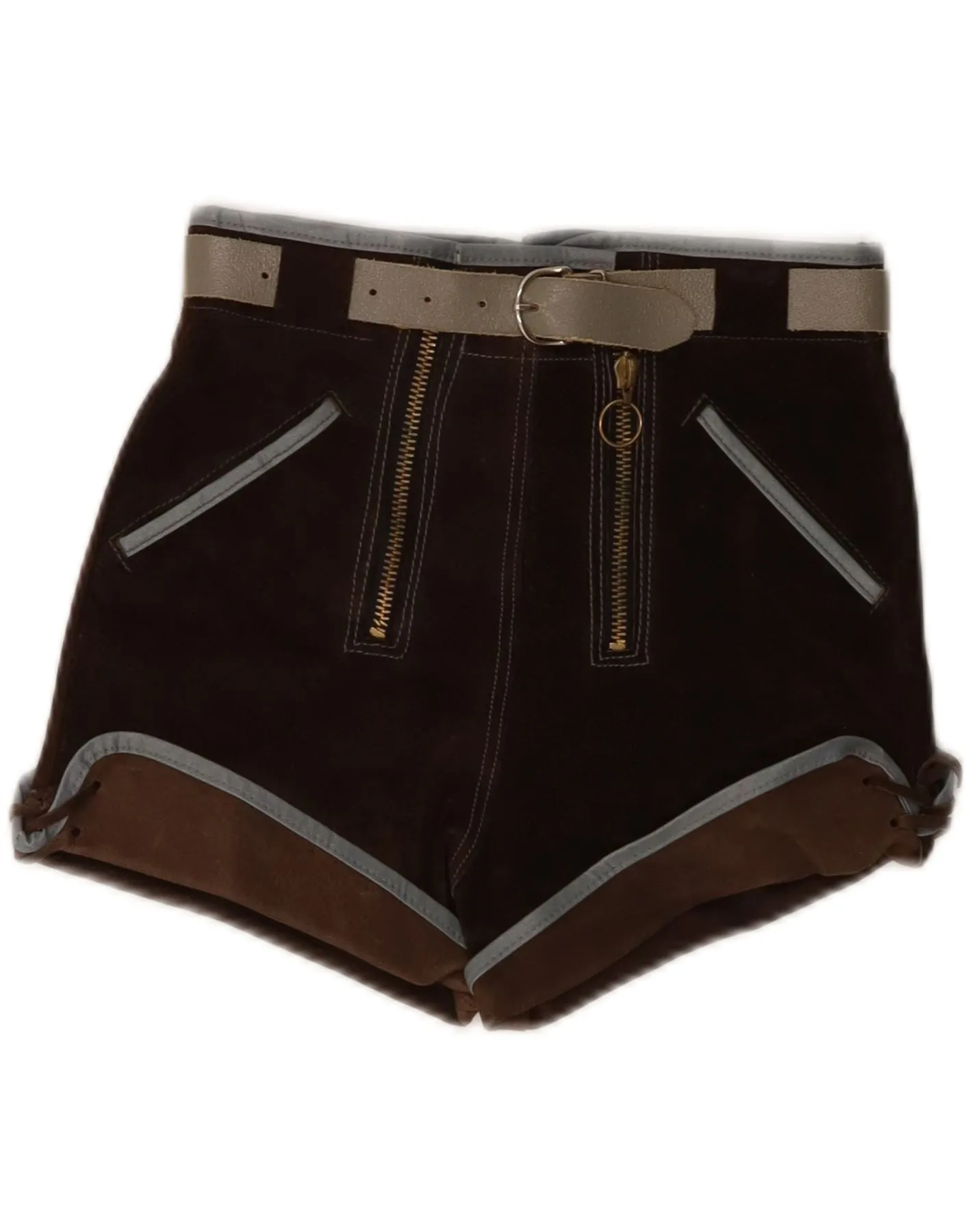 Smart Appearance VINTAGE Womens Trachten Suede Shorts W25 XS Brown Leather
