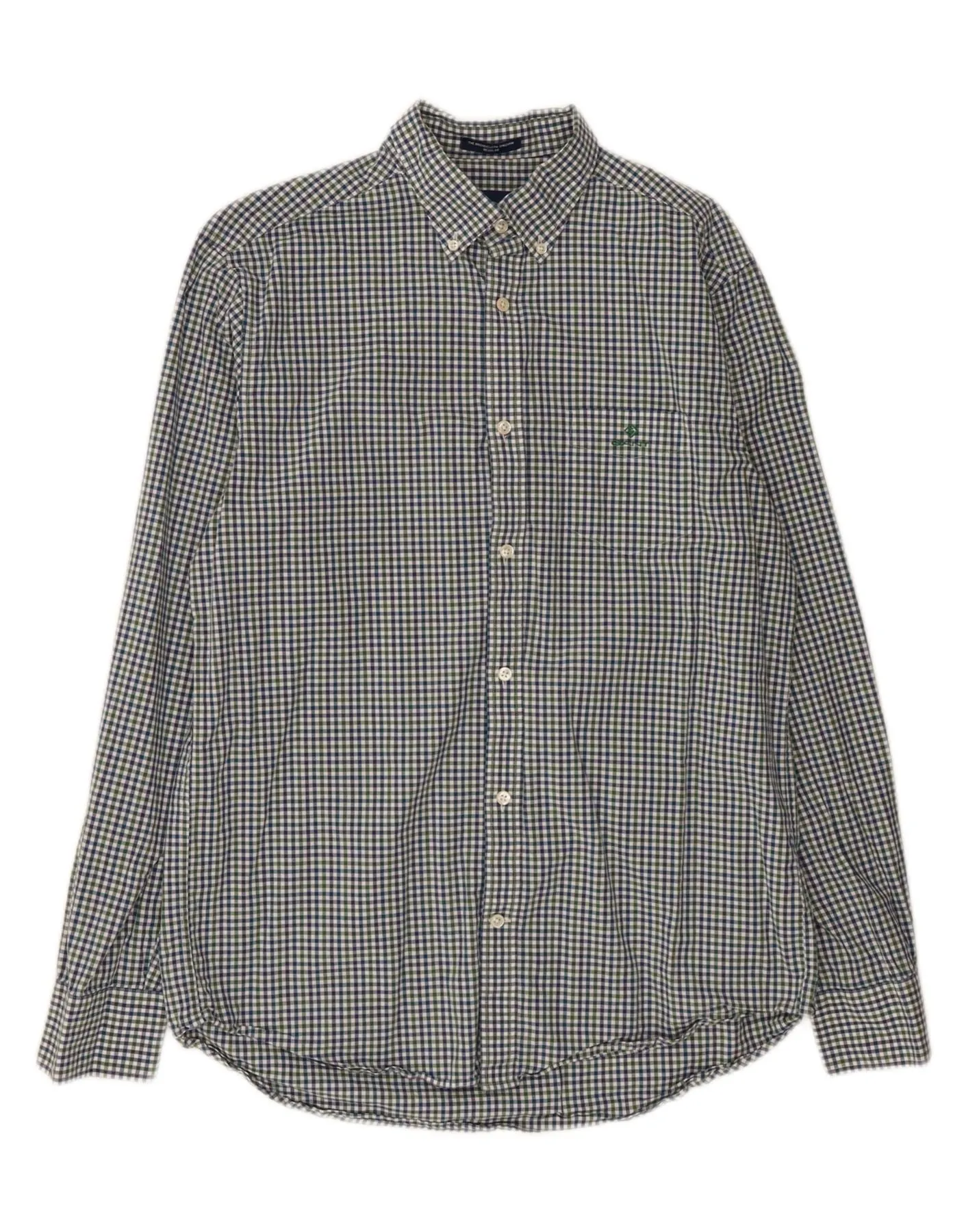 Traveler??s Choice Distressed finish GANT Mens Regular Fit Shirt Size 39/40 15 3/4 Medium Green Gingham Cotton
