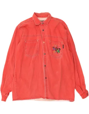 VINTAGE Mens Denim Shirt Medium Red Cotton Coastal Vibes