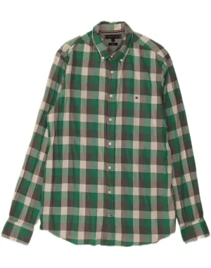 Unisex Design Gym Appropriate TOMMY HILFIGER Mens Slim Fit Shirt Large Green Check Cotton