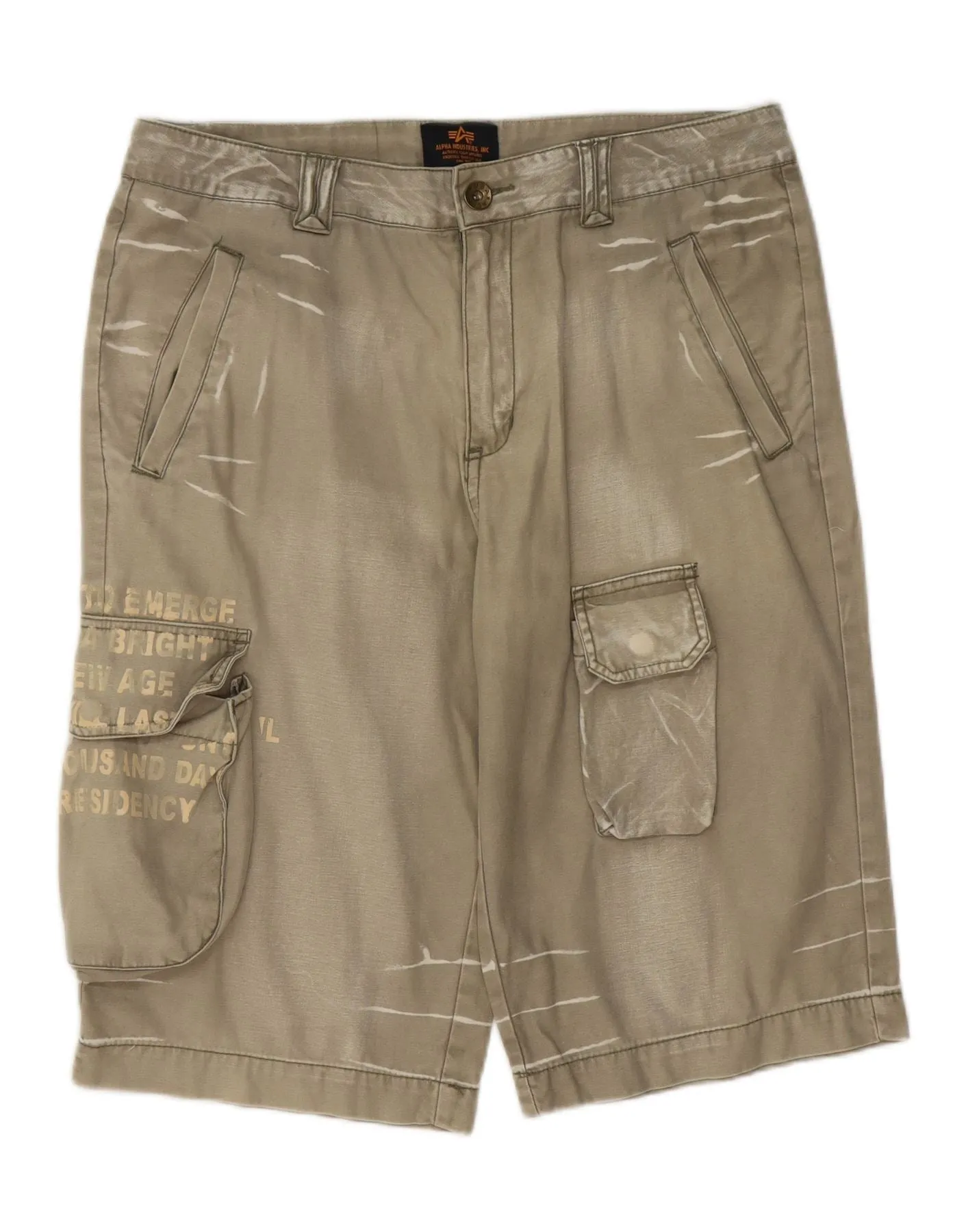 Four Way Stretch Fabric Easy Layer Fit ALPHA INDUSTRIES Mens Graphic Cargo Shorts W33 Large Beige Cotton