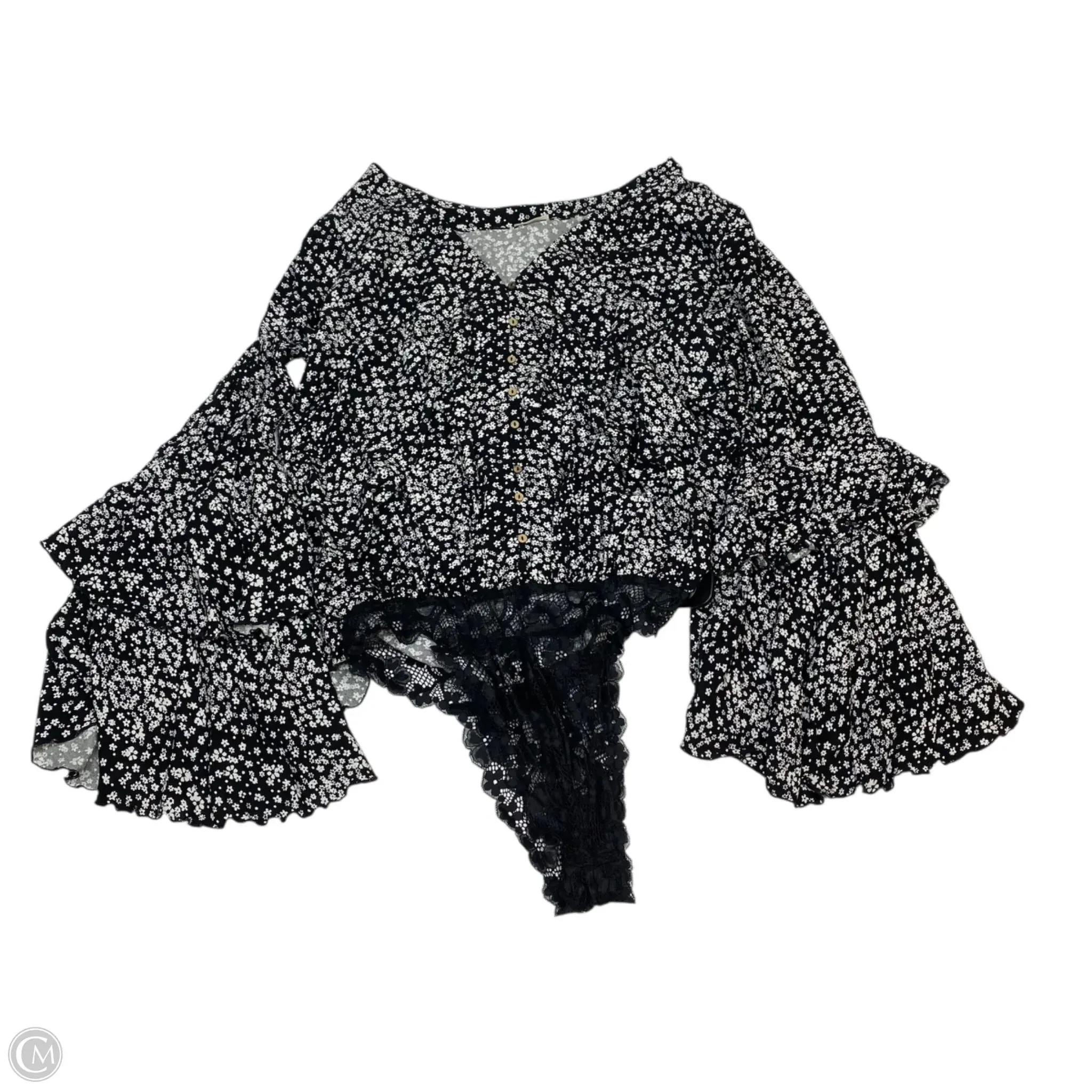 Bodysuit By Free People In Black & White, Size: L long torso bodysuit sheer bodysuit
