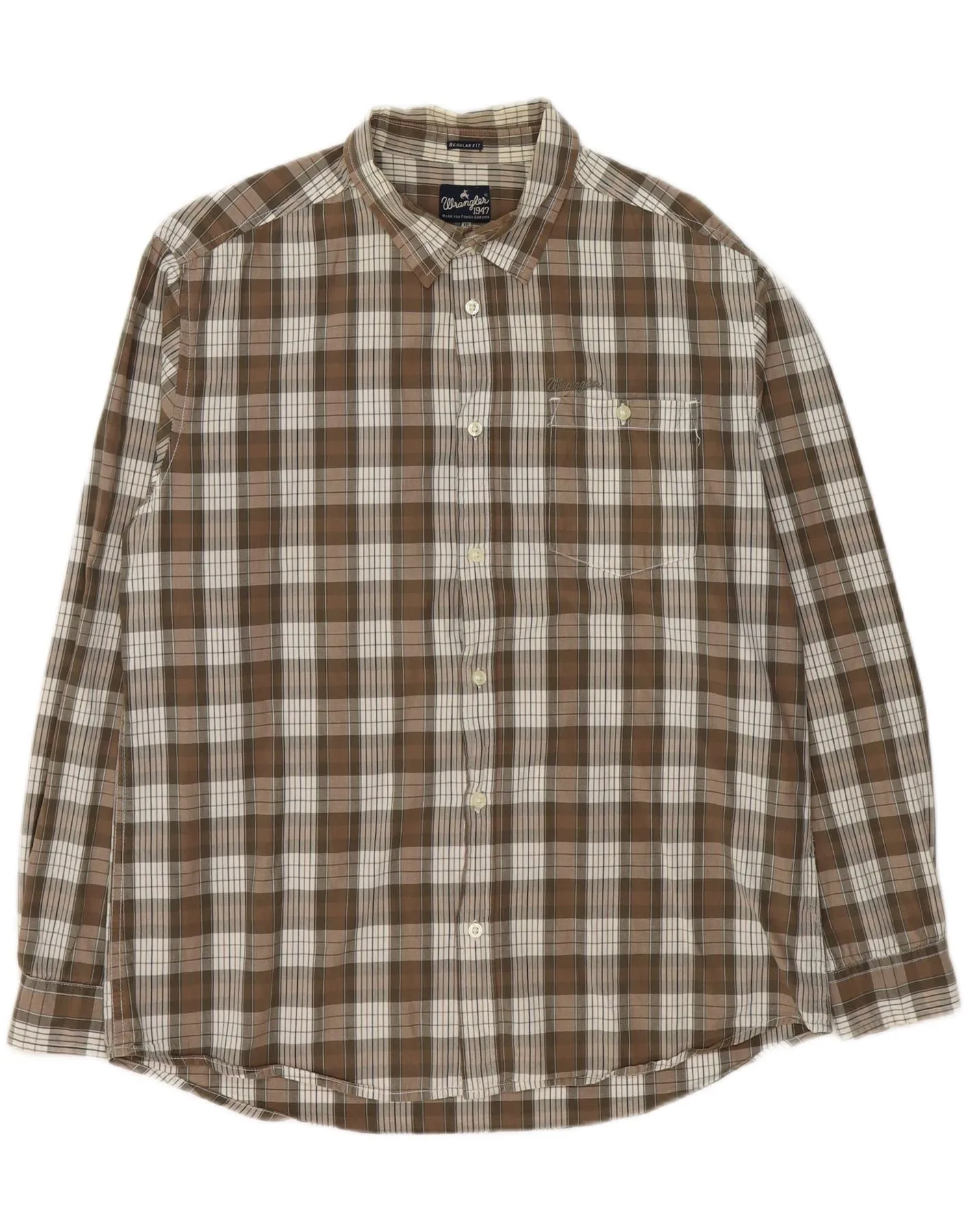 WRANGLER Mens Regular Fit Shirt 2XL Grey Check Cotton Festive Look