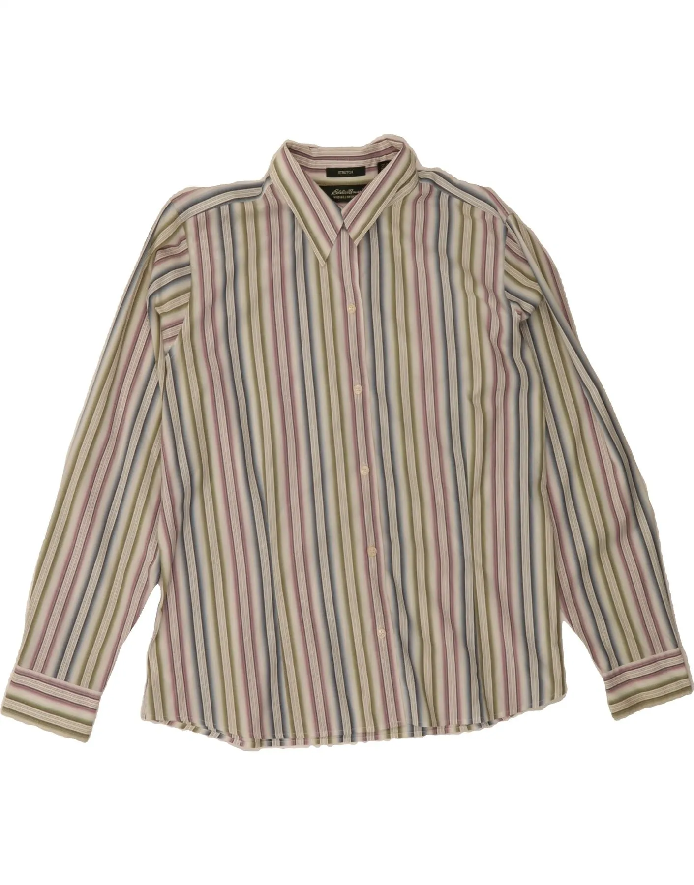 Sheer Panel Party Ready EDDIE BAUER Womens Shirt UK 18 XL Multicoloured Striped Cotton