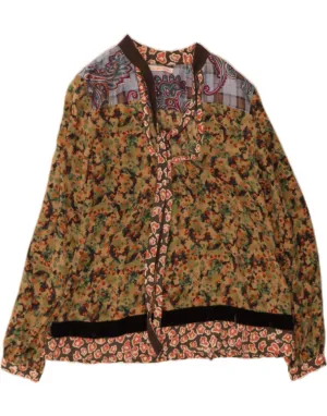 Backpacking Trip Checkered Print REPLAY Womens Shirt Blouse Small Brown Floral Silk