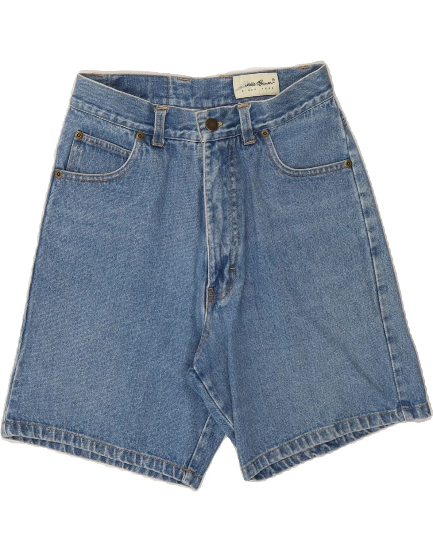EDDIE BAUER Womens High Waist Denim Shorts US 6 Medium W26  Blue Cotton Lace Accent Poolside Lounge