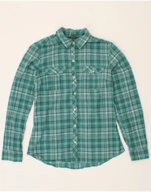 EDDIE BAUER Womens Shirt UK 6 XS Green Check Cotton Breathable Material