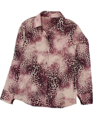 Glossy Texture VINTAGE Womens Shirt UK 12 Medium Purple Animal Print Cotton