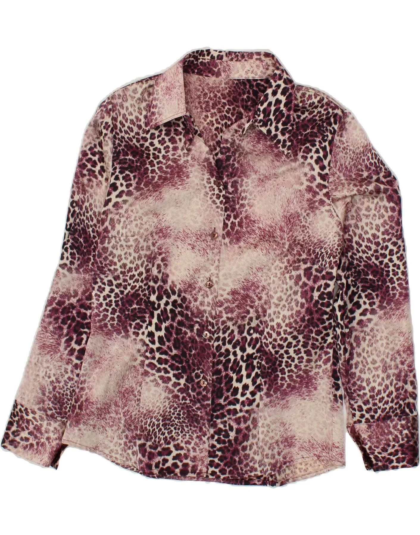 Glossy Texture VINTAGE Womens Shirt UK 12 Medium Purple Animal Print Cotton