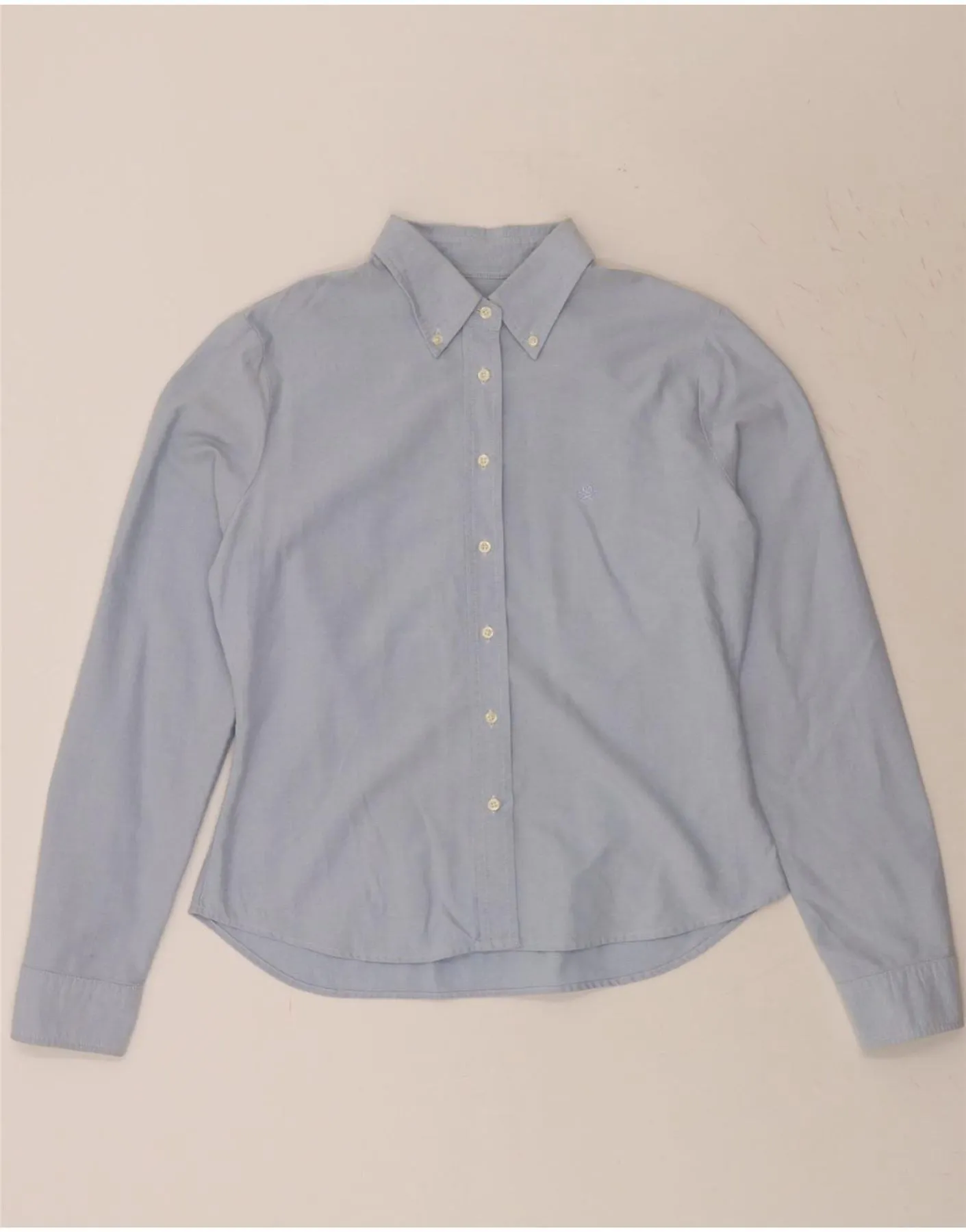 BENETTON Womens Shirt UK 16 Large Blue Cotton Checkered Look