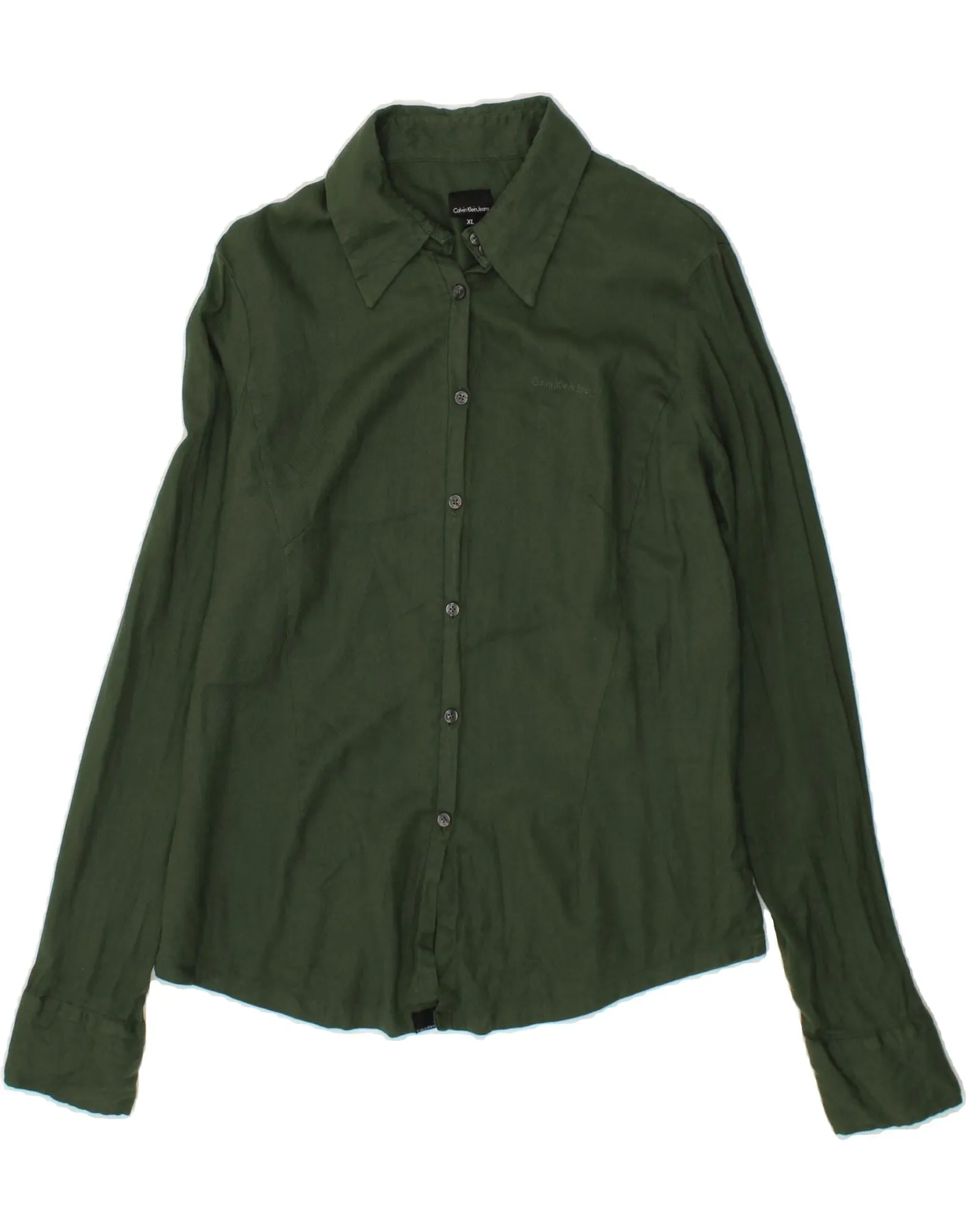CALVIN KLEIN JEANS Womens Shirt UK 18 XL Green Cotton Polished Finish