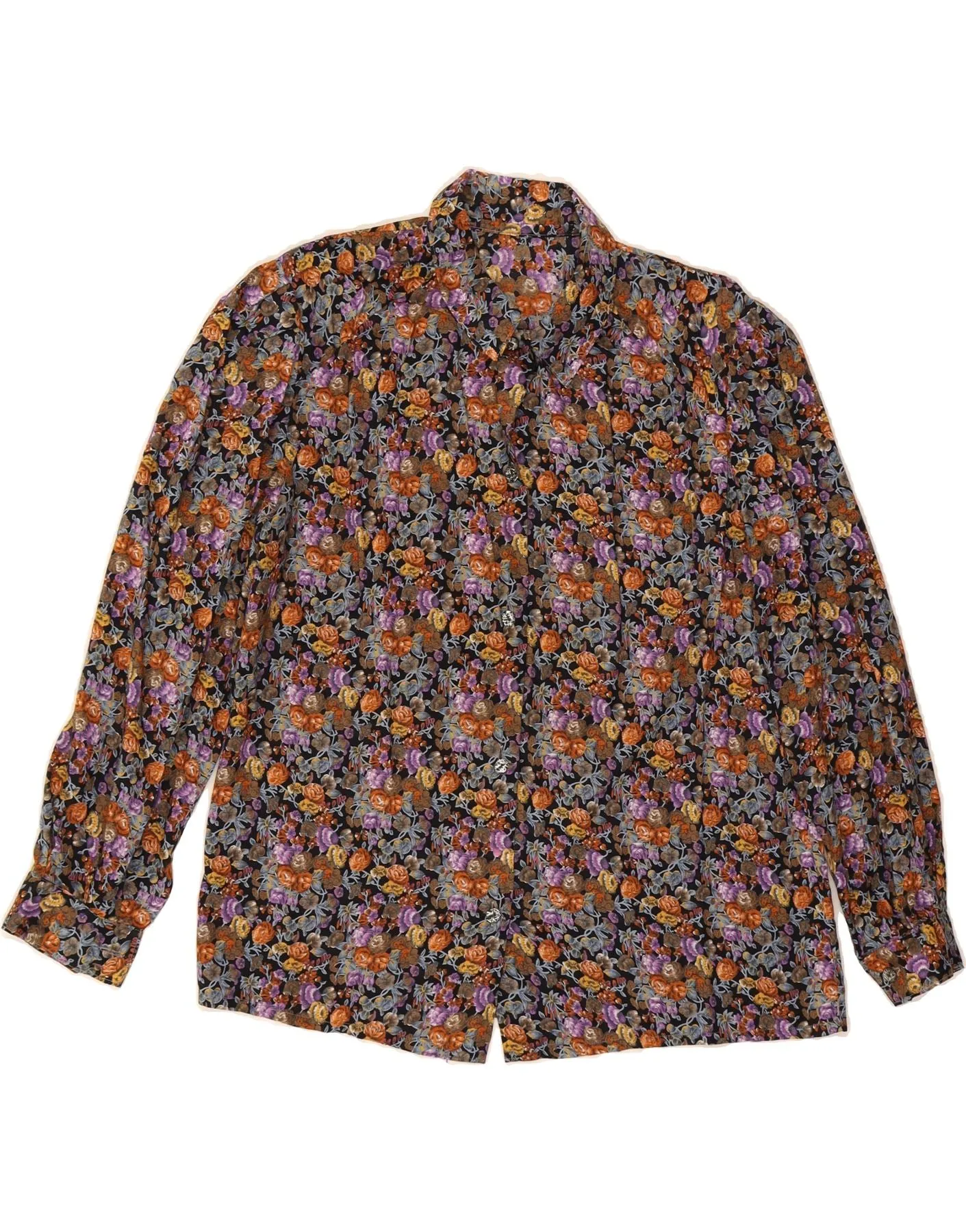 VINTAGE Womens Shirt UK 14 Medium Multicoloured Floral Solid Hue