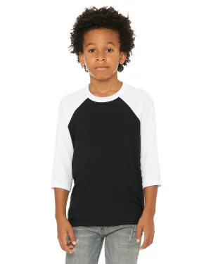Bella   Canvas 3200Y Youth 3/4-Sleeve Baseball T-Shirt Customizable Relaxed and Comfy