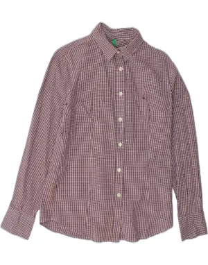 BENETTON Womens Shirt UK 16 Large Burgundy Check Stretchy Cloth