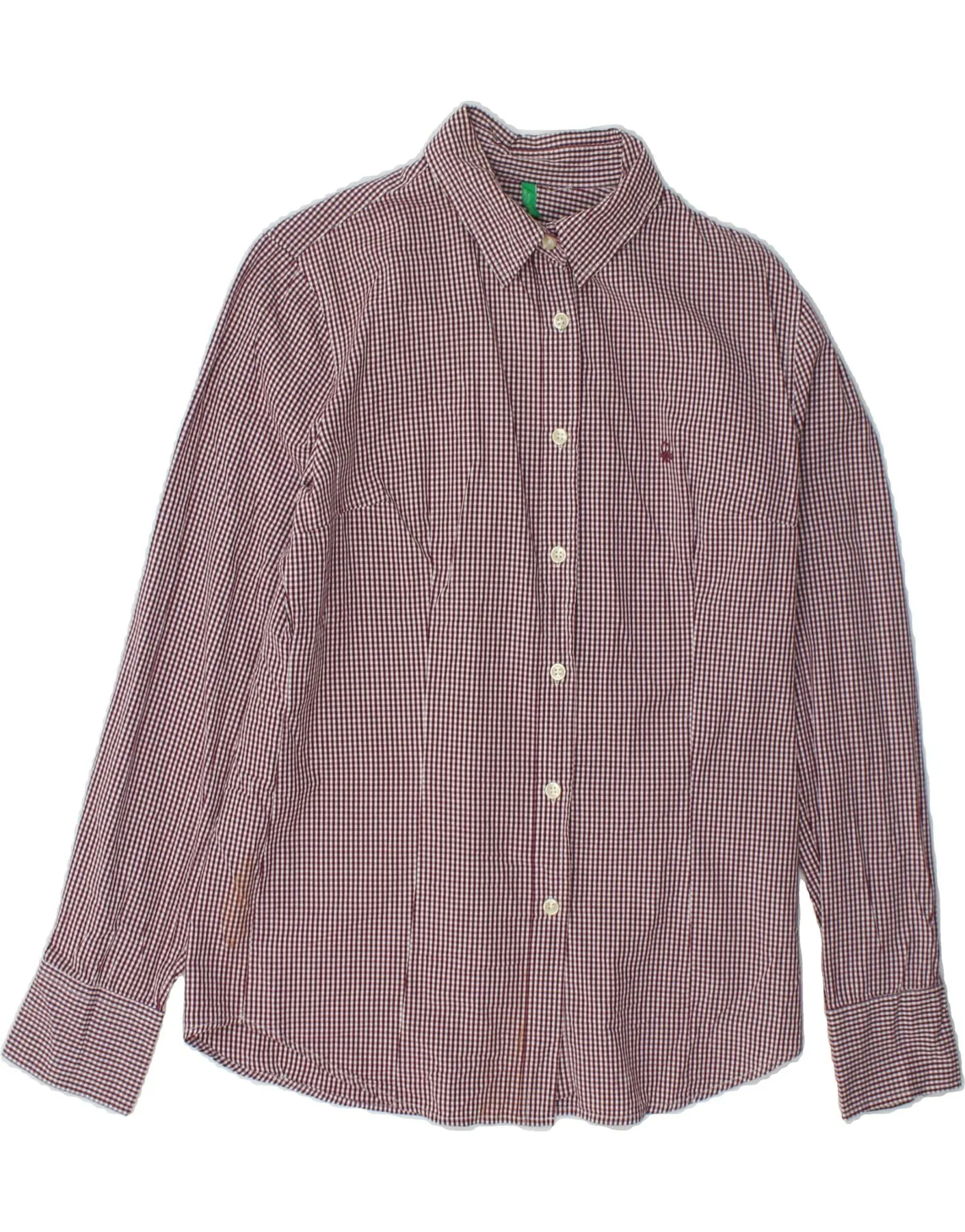 BENETTON Womens Shirt UK 16 Large Burgundy Check Stretchy Cloth