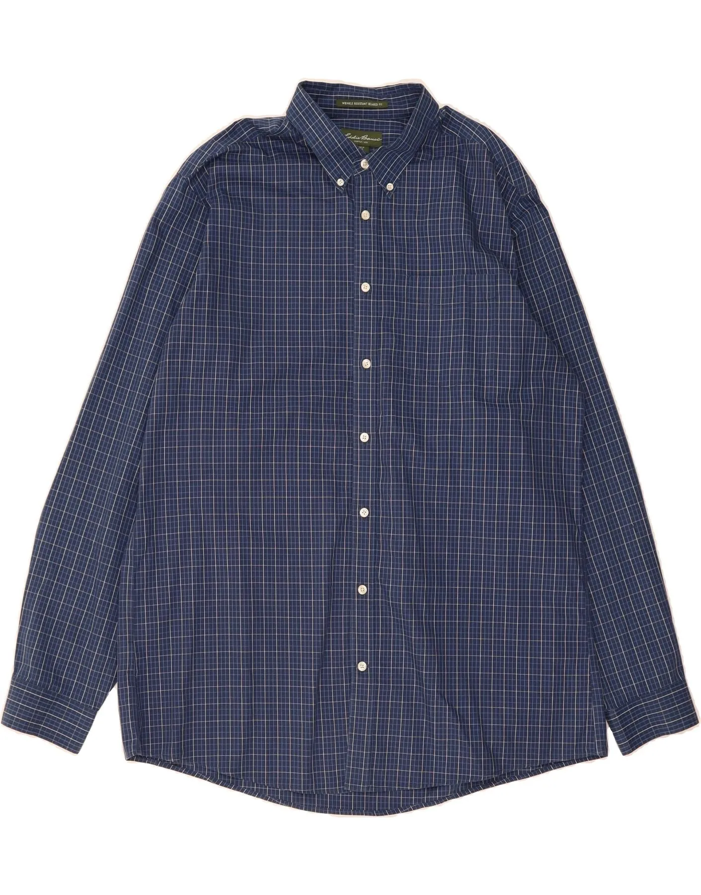 EDDIE BAUER Mens Shirt XL Blue Check Cotton Comfortable fit Matte Finish