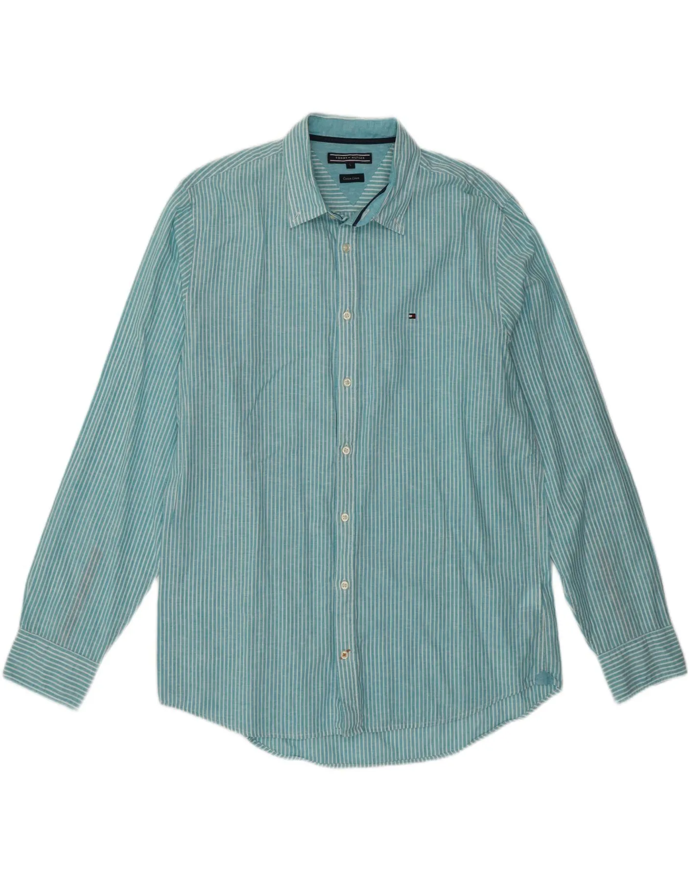 Luxury Feel formal dinner TOMMY HILFIGER Mens Shirt Large Blue Pinstripe Cotton