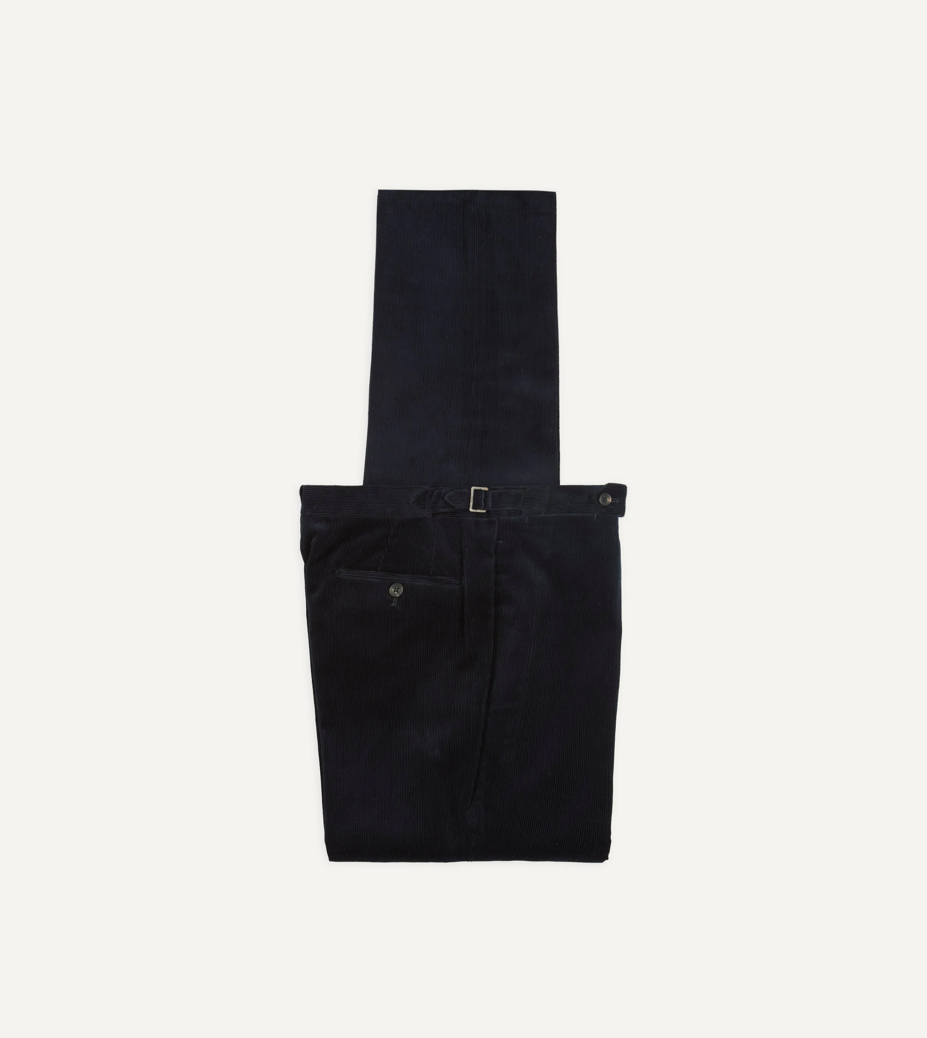 Navy Mid-Wale Corduroy Single Pleat Trouser Sharp Cut Tailored Comfort