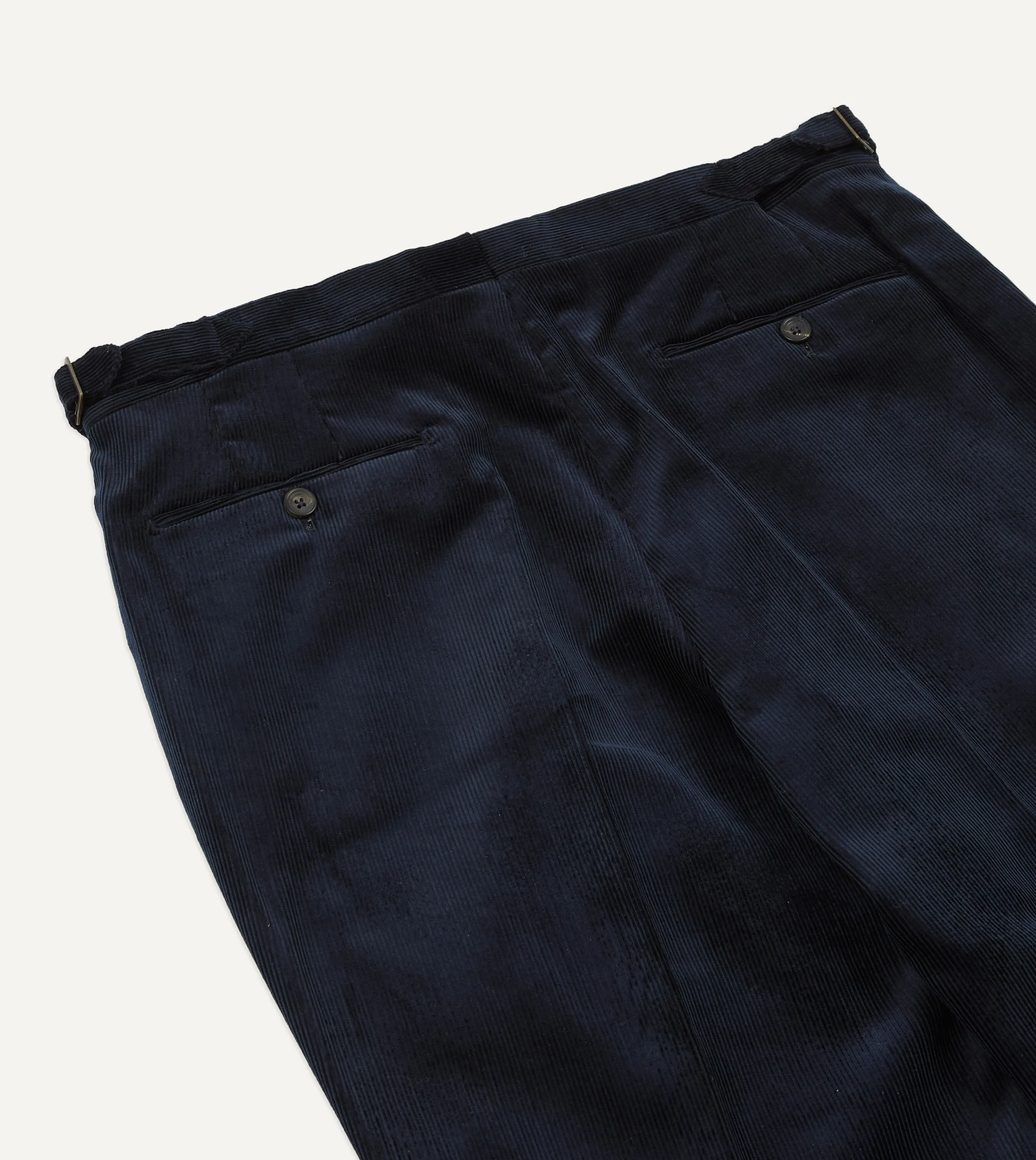 Navy Mid-Wale Corduroy Single Pleat Trouser tailored office wear Wrinkle Resistant Treatment